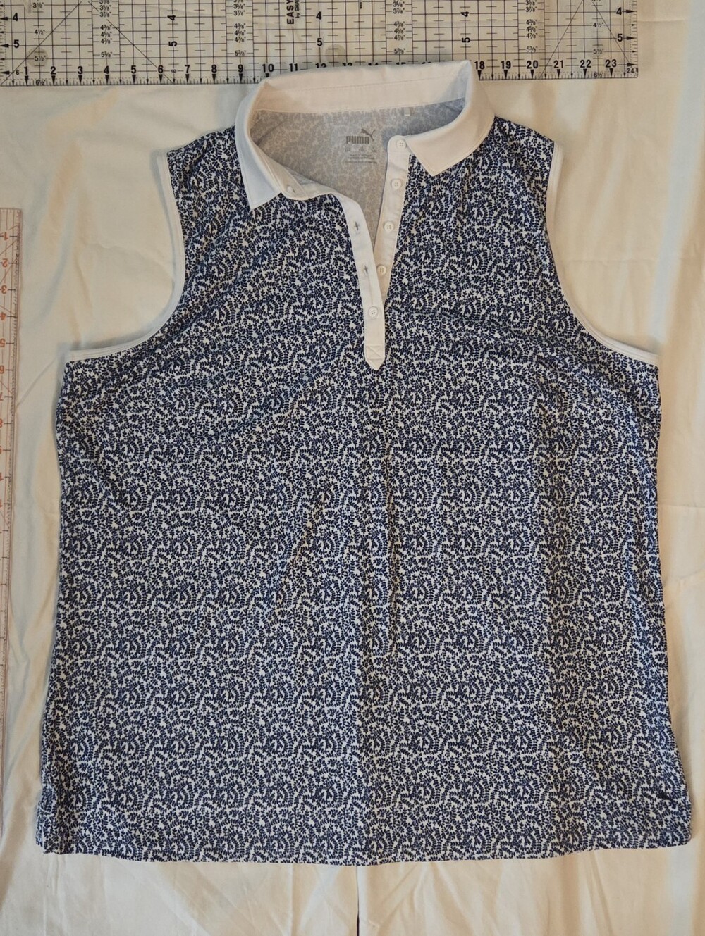 Puma Navy Floral Sleeveless Polo Tank with White Trim